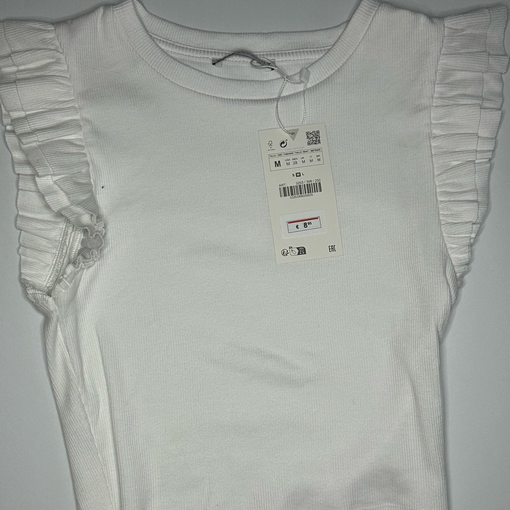 White Ruche Sleeve Zara Top